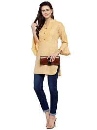 Enchanted Drapes Yellow Solid Women's Cotton Short Kurti-thumb3