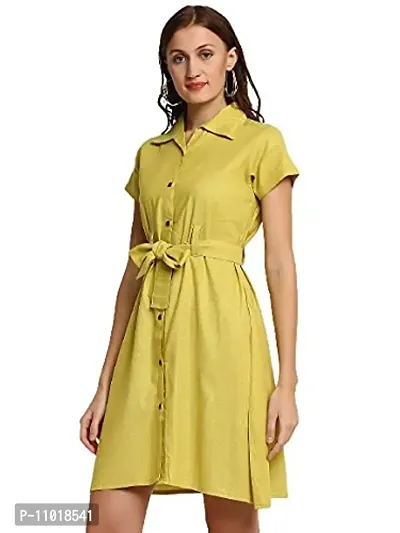 Enchanted Drapes Lemon Solid Shirt Collar A-Line Cotton Dress-thumb2