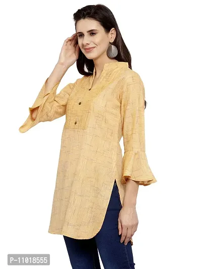 Enchanted Drapes Yellow Solid Women's Cotton Short Kurti-thumb3