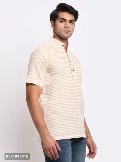 Yellow Striped Mens Short Kurta-thumb4