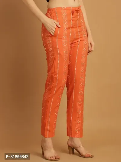 Enchanted Drapes Orange Printed Womens Cotton Pants-thumb3