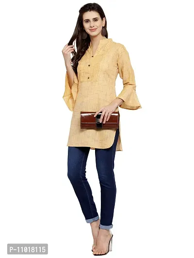 Enchanted Drapes Yellow Solid Women's Cotton Short Kurti-thumb4