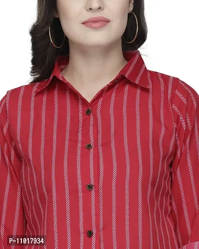 Enchanted Drapes Maroon Stripes Crepe Women's Shirt-thumb5