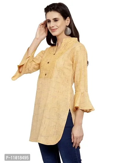 Enchanted Drapes Yellow Solid Women's Cotton Short Kurti-thumb3