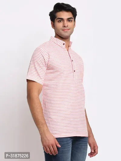 Orange Striped Mens Short Kurta-thumb2