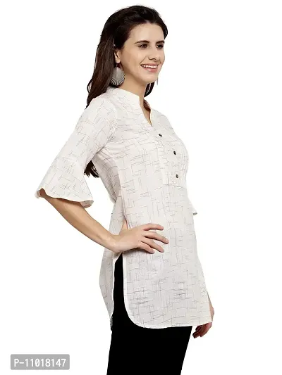 Enchanted Drapes White Solid Women's Cotton Short Kurti-thumb2