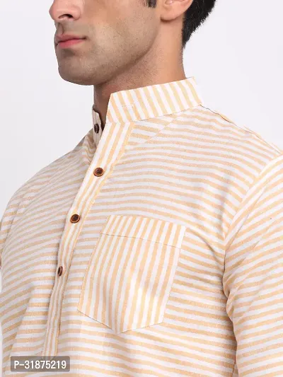 Yellow Striped Mens Short Kurta-thumb5