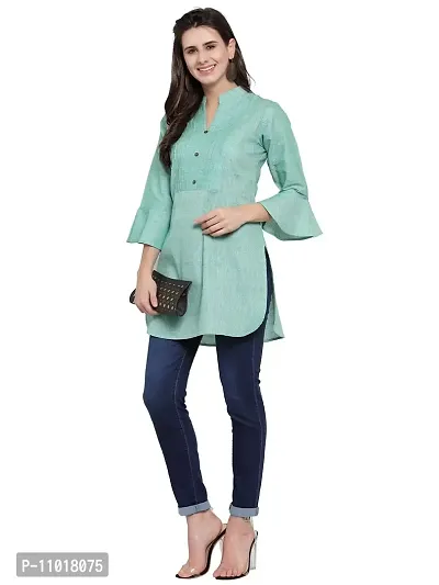 Enchanted Drapes Teal Solid Women's Cotton Short Kurti-thumb4