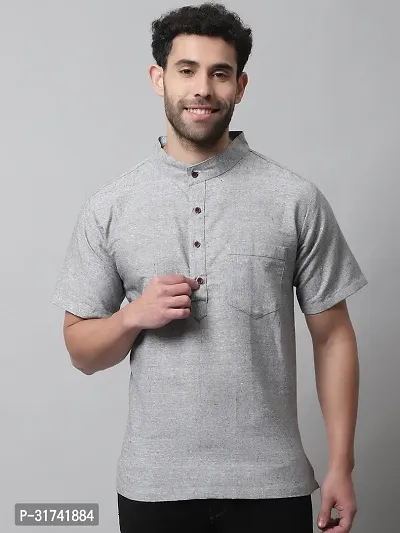 Enchanted Drapes Grey Solid Men's Short Kurta