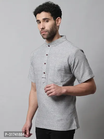 Enchanted Drapes Grey Solid Men's Short Kurta-thumb2