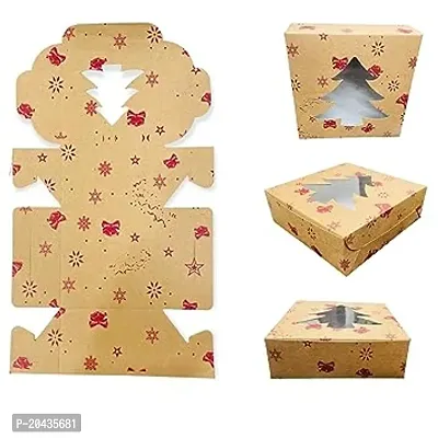 Christmas Bakery Boxes Treat Boxes Brown Kraft Paper Box With Window For Baking Cookies Cupcake Goodies Food Gift Giving Packaging Containers Party Favors