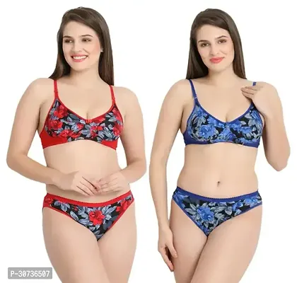 Stylish Multicoloured Printed Bra  Panty Set For Women Pack of 2-thumb0