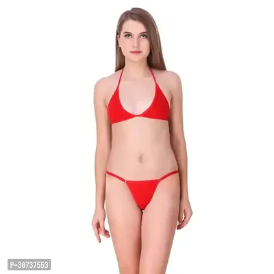 Stylish Red Solid Bra  Panty Set For Women Pack of 1-thumb0