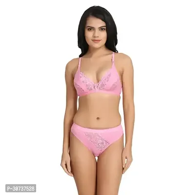 Stylish Pink Solid Bra  Panty Set For Women Pack of 1-thumb0