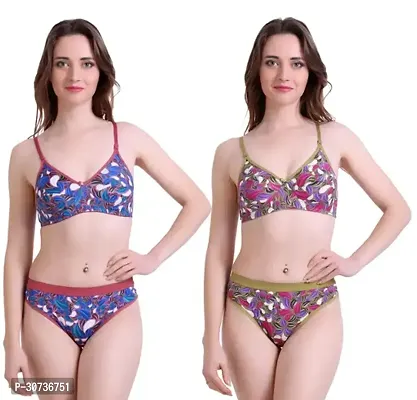 Stylish Multicoloured Printed Bra  Panty Set For Women Pack of 2-thumb0