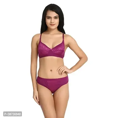 Stylish Purple Solid Bra  Panty Set For Women Pack of 1-thumb0