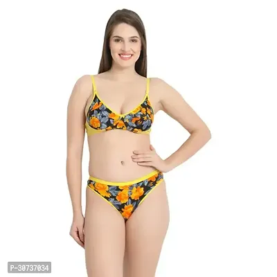 Stylish Multicoloured Printed Bra  Panty Set For Women Pack of 1-thumb0