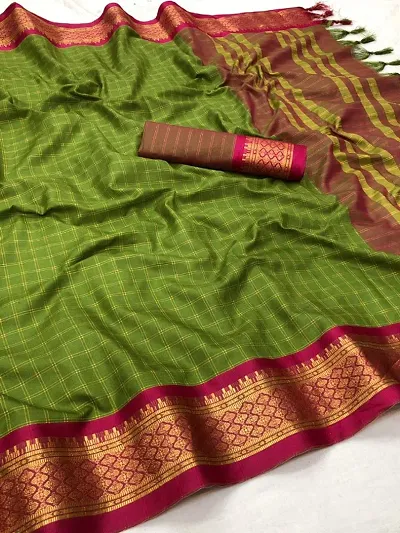 Cotton Silk Checked Jacquard Border Sarees