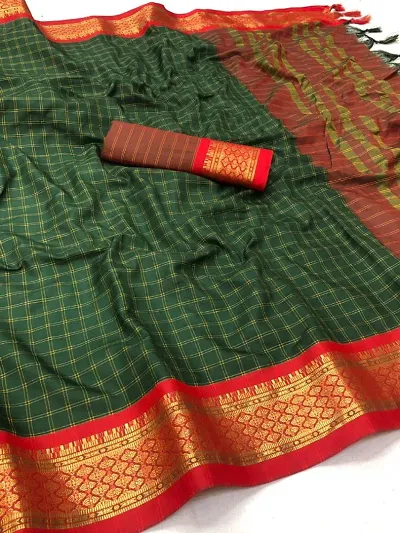 Beautiful Cotton Checked Sarees with Blouse piece