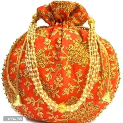 Women Orange, Gold Potli