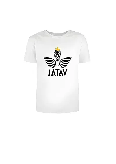 Newly Designed Jatav Printed Men Round Neck Half Sleeve White T-Shirt