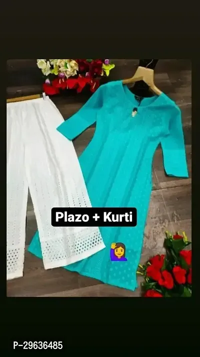 Elegant Turquoise Chikan Embroidery Georgette Kurta Pant Set For Women