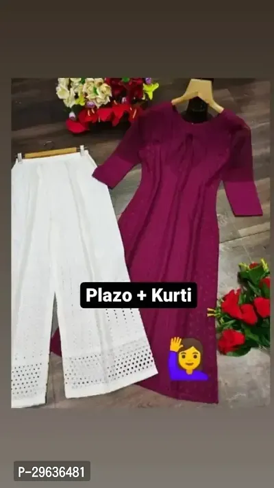 Elegant Purple Solid Georgette Kurta Pant Set For Women