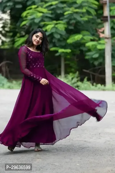 Elegant Purple Embroidered Georgette Kurta For Women-thumb0