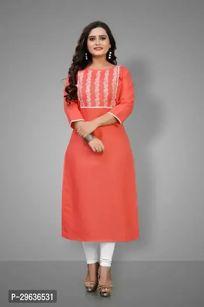 Elegant Peach Embroidered Cotton Kurta For Women-thumb0