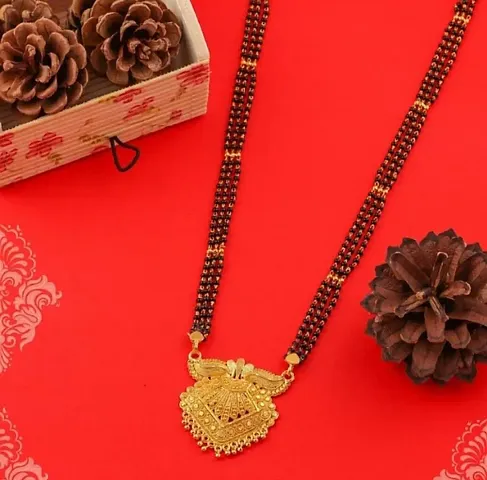 Fancy Gold Plated Beads Alloy Traditional Long Mangalsutra For Women