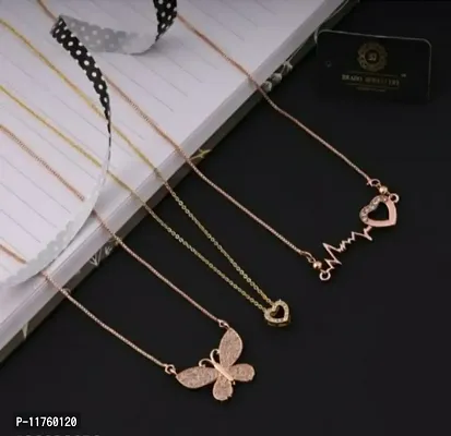 ROSE GOLD PLATED NECKLACE FOR WOMEN AND GIRL COMBO PACK-thumb0