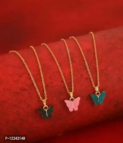 GOLD PLATED BUTTERFLY NECKLACE COMBO PACK OF 3 FOR WOMEN AND GIRL-thumb0