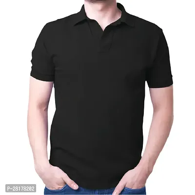 Classic Black Polycotton Solid Polos For Men-thumb4