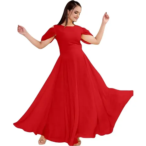 Vastani Enterprise Women's Regular Fit Solid Printed Georgette Full Length Gown (VE-74)
