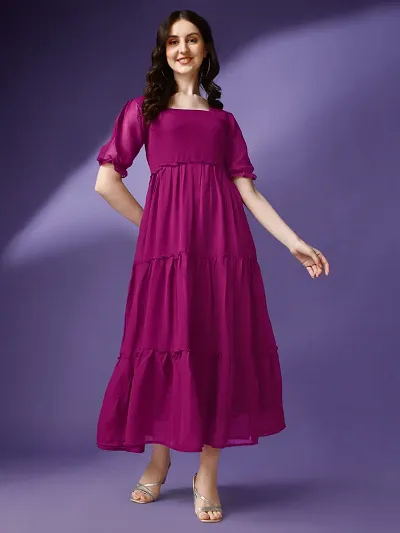 Femvy Designer Georgette Solid Gown for Women 762