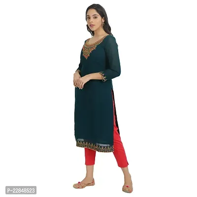 Vastani Enterprise Women's Regular Fit Georgette Embroidered Straight Kurta-thumb2