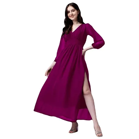 Vastani Enterprise Women's Regular Fit Solid Printed Georgette Maxi Dress (DRS VE-63)