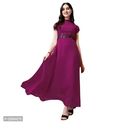 Vastani Enterprise Women's Regular Fit Solid Printed Georgette Maxi Gown (DRS VE-48)-thumb0