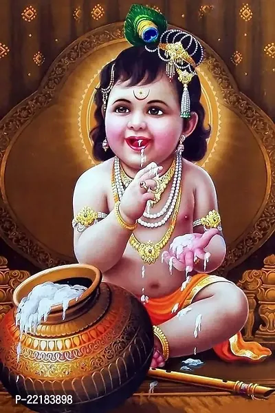 Classic Religious Baby Krishna Artwork, Multicolour, Printed, 12 X 18 Inch