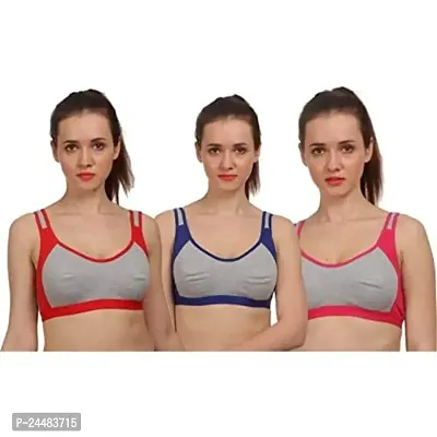 Women, Girls Sports Non Padded Bra (RED) Pack of 3 (28 Inch, RED)