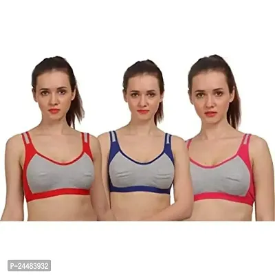 Women, Girls Sports Non Padded Bra (RED) Pack of 3 (28 Inch, Blue)