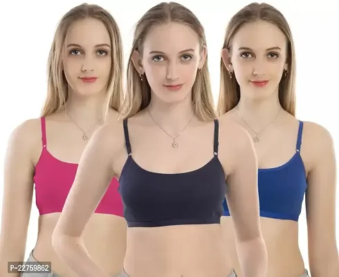 Stylish Fancy Cotton Blend Solid Non Padded Bras For Women Pack Of 3-thumb0