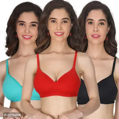 Stylish Fancy Cotton Blend Solid Padded Bras For Women Pack Of 3-thumb0