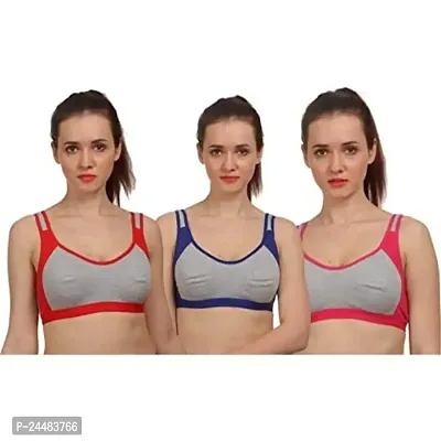Women, Girls Sports Non Padded Bra (RED) Pack of 3 (32 Inch, Pink)