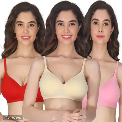 Stylish Fancy Cotton Blend Solid Padded Bras For Women Pack Of 3-thumb0