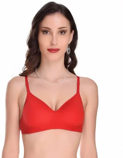 Women Non-Padded Mold Bra (32, RED)