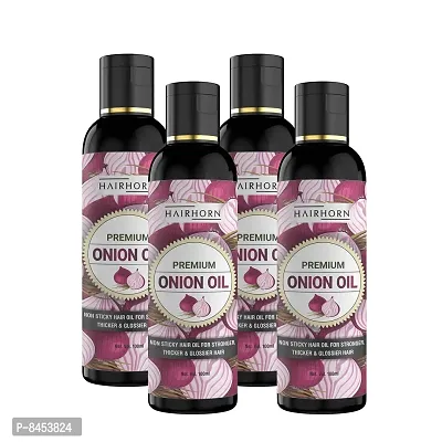 HAIRHORN 100% Result Red Onion Hair Oil Hair Growth  Thickness  Stimulating Healthy hair and Hair Regrowth for Women and Men Hair Oil&nbsp;&nbsp;100 ml PACK OF 4-thumb0