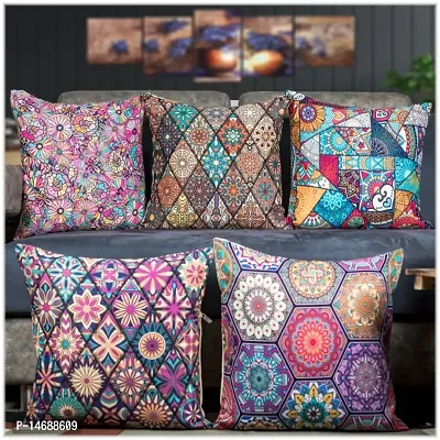 Digital printed satin turkey Cushion Covers multi color, set of 5 pieces-thumb0