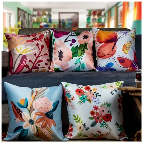 Set of 5- Printed Satin Cushion Covers