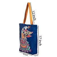 Tikuli Polyester Durable Canvas Large Size Printed Tote Bag for Women with ZIP (Navy Blue Orange)-thumb1